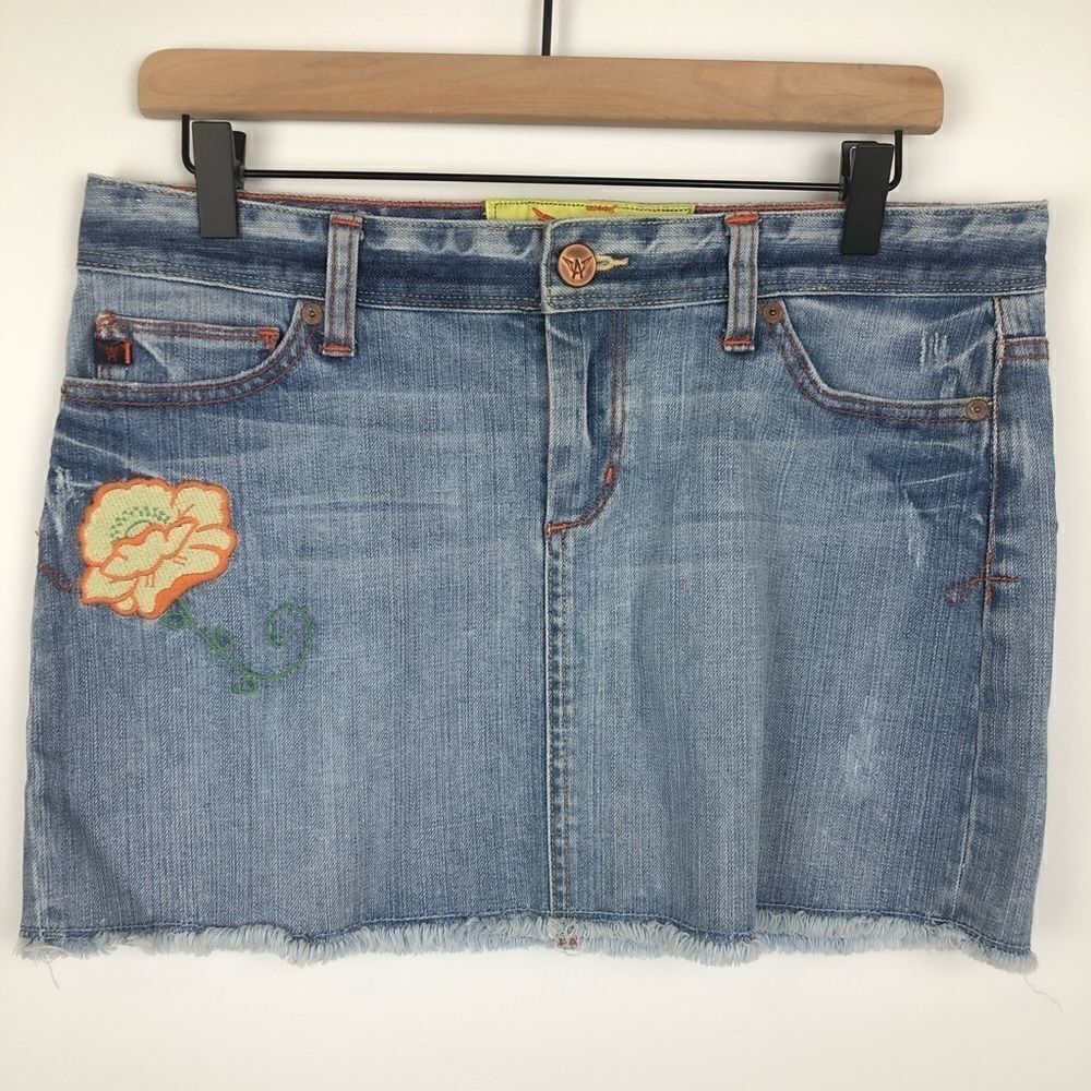 Double A denim mini skirt raw hem